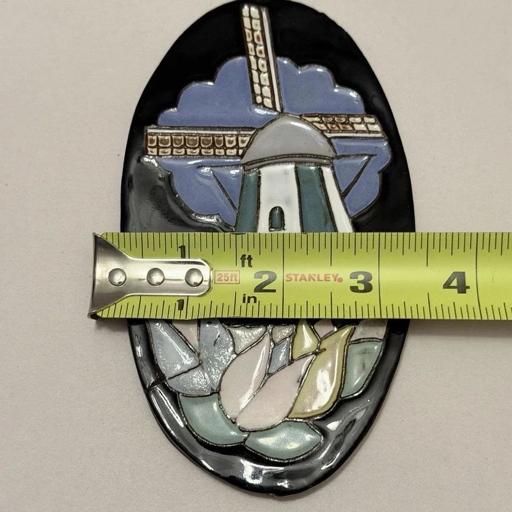 VTG Dutch Cloisonne Ceramic Tile Oval Windmill Henk Potters Pottenbakkerij Rare
